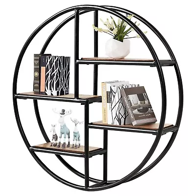 Circular Wall-Mounted Shelves W/ 4-Tier Wood And Metal Decorative Floating Shelf • £36.95