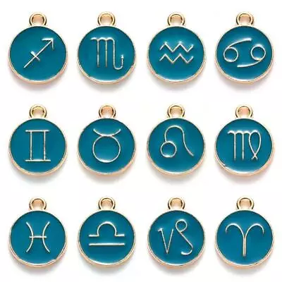 Enamel Charms Zodiac Signs Constellations Double Sided 12mm Full Set 12pcs • £2.95