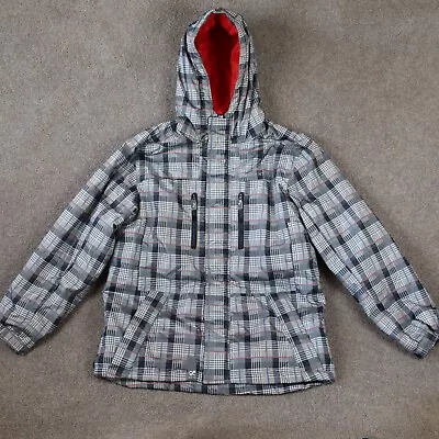 Lifted Research Group Jacket Men Grey Plaid Hooded  Warm Insulated Zip Pockets • £49.61