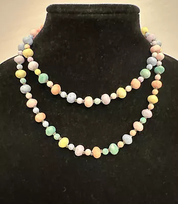 Vintage Pastel Beaded ￼Necklace 36 Inches • $14.99