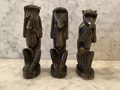 3 Hand Carved Wooden Wise Monkey Figurines See No Hear No Speak No Evil 5.25” • $14.50
