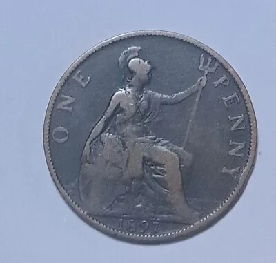 1897 United Kingdom One Penny Queen Victoria Seated Britannia 9.45g 30.8mm Coin • $3.95