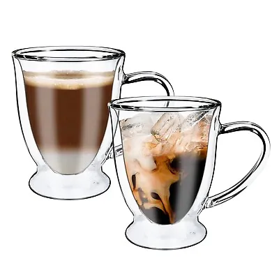 Double Walled Coffee Glasses Cups Heat Cold Resistant Verre Barware - Set Of 2 • £11.33