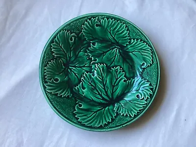 Antique Majolica Plate Green Cabbage Vine Leaf Design 8 Inches • £18