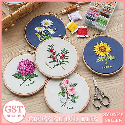 DIY Flowers Pattern Embroidery Kits Craft Beginner Needlepoint Hoop Cross Stitch • $7.89