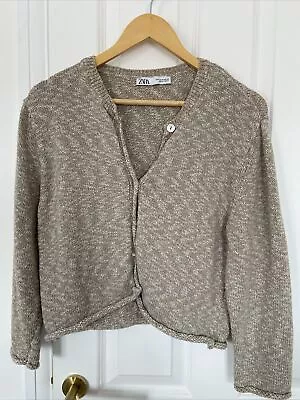 Zara Knitted Cardigan | Beige Cream Brown Taupe | UK M (8-10) • £7