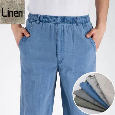 Mens Cotton Linen High Waist Trousers Straight Pants Loose Sweatpants Summer • $24.11