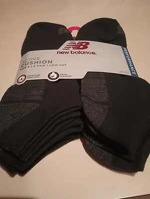 Mens New Balance Low Cut 6 Pack Socks Active Cushion Performance Black SZ 6-12.5 • $15.99