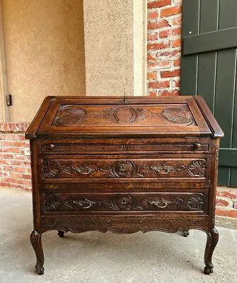 Antique French Carved Oak Secretary Desk Bureau Drop Front Louis XV Style • $2250