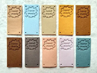 10 Handmade PU Leather Labels Tags For Sewing Crocheting Knitting Projects Mix F • £4.09