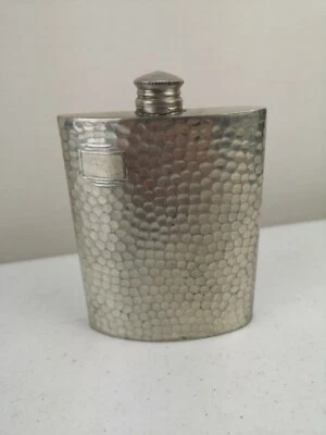 £18 • Buy Vintage Hammered Sheffield English Pewter Metal Hip Flask 8 Oz VGC 12 X 10 Cm