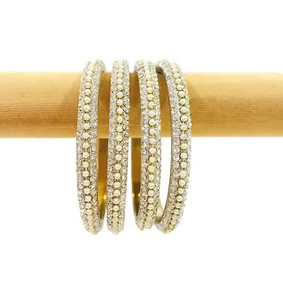 £9.99 • Buy PEARL Crystal Diamante BANGLES, Churiya Kara  Indian CHURI Pakistani Kara GOLD 