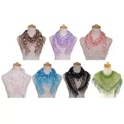 Plain Floral Lace Scarf Shawl Muslim Hijab Women Headscarf Hollow Triangle Scar√ • £2.68