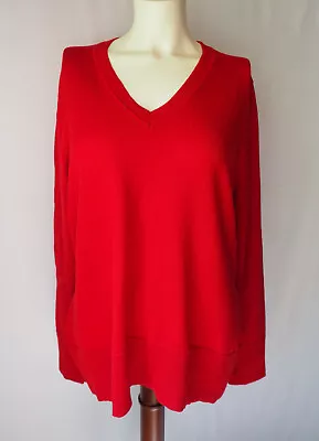 Victor Alfaro 100% Wool Sweater Soft Knit V-Neck Classic Deep Red Size XL • $29.70