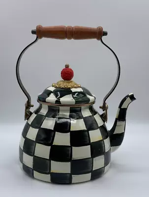 Mackenzie-Childs Courtly Check Large 2 Quart Tea Kettle Pot Red Finial Taiwan • $140.99