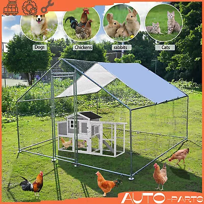 Large Heavy Duty Metal Walk-In Farm Chicken Coop Run Cage With Cover Outdoor • £174.96