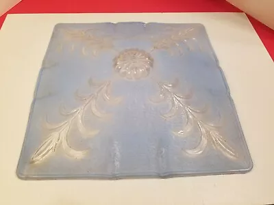 LARGE VINTAGE GLASS CEILING LIGHT FIXTURE COVER ART DECO 14.25x14.25x2.75 Drop • $18.95