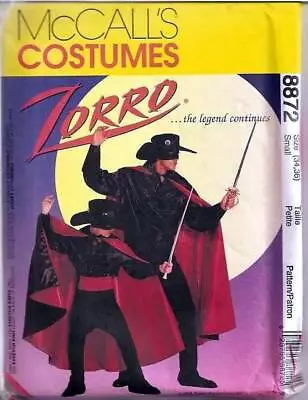 McCalls 8872 Halloween Costume Pattern Zorro Mens Size 34 36 OOP • $8
