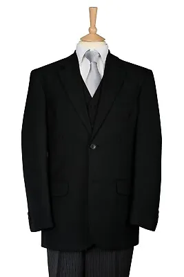 Black Funeral Masonic Suit Three Piece Masons Jacket Pinstripe Trouser Waistcoat • £239