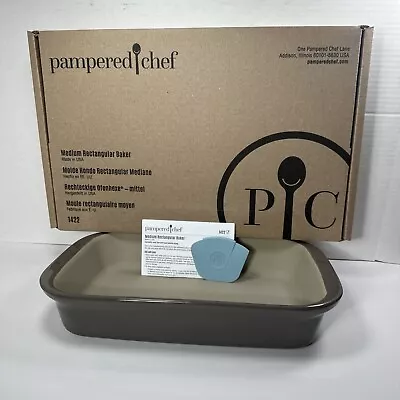 Pampered Chef Stoneware Medium Gray Baker 1422 Stone Rectangle • £77.09