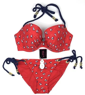 La Senza Bikini Set Underwired Padded Top 32F & Bottoms UK 10 RED BNWT • £29.99