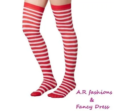Ladies Over The Knee Where's Wally Red And White Striped Socks Christmas UK 4-6 • £3.49