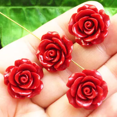 4Pcs 20x10mm Carved Manmade Red Turquoise Flower Pendant Bead F35582 • $0.01