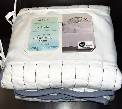 Nicole Miller Artelier Set 2 Blue Gray Scalloped Quilted King Pillow Shams • $41.95