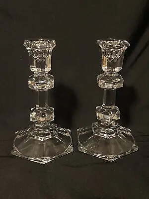 Pair Vintage Glass  Clear Candle Stick Holders Set Of 2  6’’ Tall EUC • $21.32