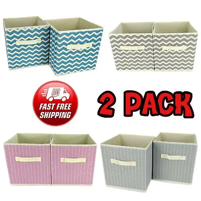 2x Non-woven Folding Canvas Storage Box Fabric Cube Cloth Basket Organiser Toys • £6.95