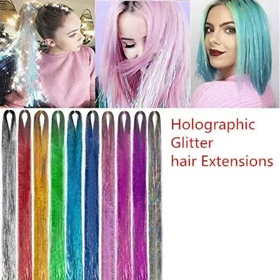 Holographic Glitter False Hair Tinsel Sparkle Extensions Twinkle Hair Extension • £1.19