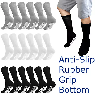 6 Pairs Anti Slip Rubber Grip Non Skid Crew Cotton Diabetic Socks Home Hospital • $15.99