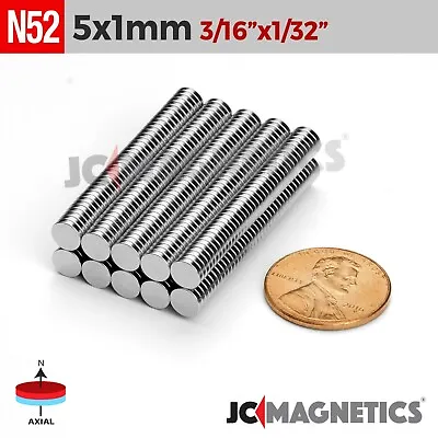 5mm X 1mm 3/16 X1/32  N52 Strong Rare Earth Neodymium Small Magnet Discs 5x1mm • $12.50