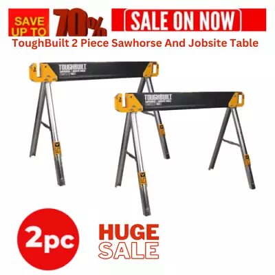 $300 • Buy 2 PACK TOUGHBUILT™ Heavy Duty Steel 1000kg Folding Sawhorse Saw Horse Work Table