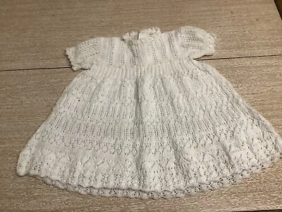 Hand Knitted White Babies   Dress 40 Cm Long  • £15