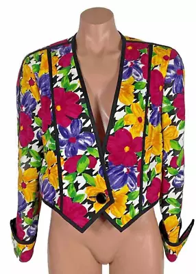 Vintage ICONIC 80s Crop Blazer Jacket AJ Bari~Vibrant Floral~M/L~EXC • $50