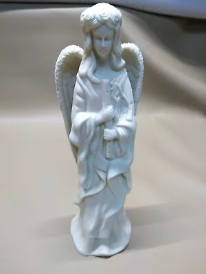 HEAVENLY ANGEL FIGURINE Statue Holding Flute White Bisque Vintage  • $200