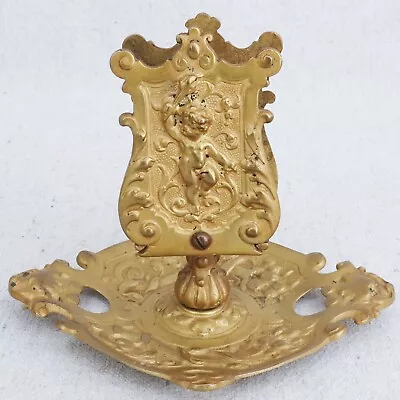 Antique Neoclassical Victorian Brass Match Box Holder Stand Match Striker 5  • $74.99