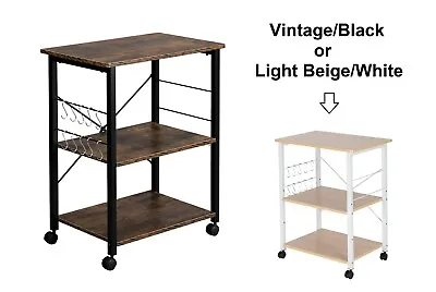 Baker's Rack 3-Tier Kitchen Utility Microwave Oven Stand Storage Cart W/ Wheels • $69.74