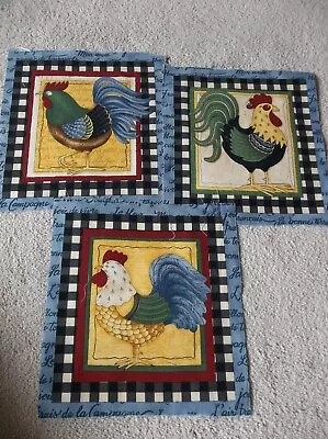 PRIMITIVE CHICKEN ROOSTER Farm Fabric Squares ~Craft Quilt PIllow Sewing • $4.99