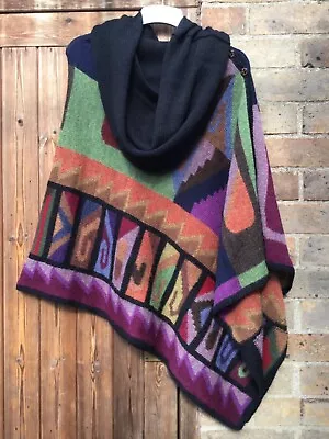 ALPACA COLLECTION Kaffe Fassett Peruvian Rainbow Knit Poncho Shawl O/S 16/18/20 • £38