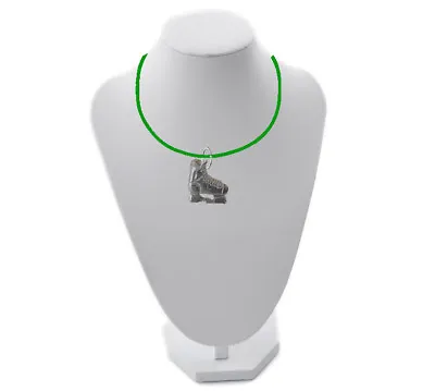 Ice Hockey Skate FT61 1.9x1.8cm English Pewter On 18  Green Cord Necklace • £6.95