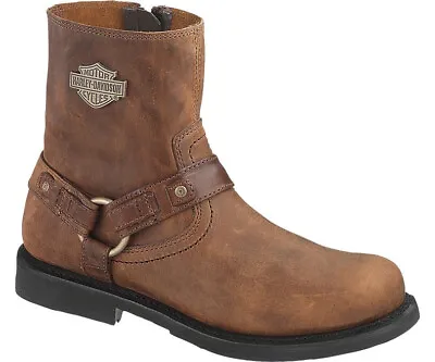 Harley Davidson Scout Zip Sided Full Grain Leather Boots In Brown • $224.95