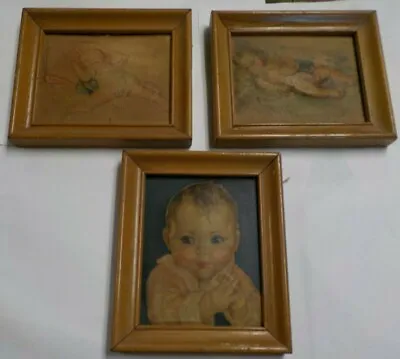 Vintage Maud Tousey Fangel Raised Relief Framed Art Prints Babies Lot Of 3 • $17.99