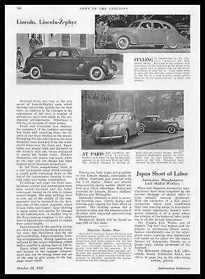 $14.95 • Buy 1938 Lincoln Zephyr Automobiles V-12 Engine Paris France Photos Article Print Ad