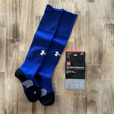 Under Armour UA Performance Soccer Socks OTC Youth Size L Royal Blue YLG 2 Pairs • $21.95