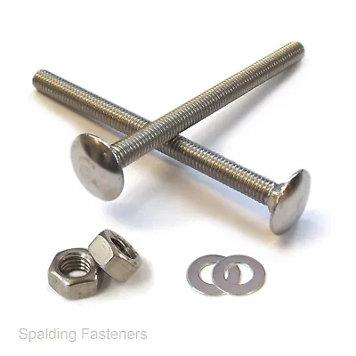 Metric A2 Stainless Steel Coach Bolts DIN603 With Full Nuts & Washers - M5 & M6 • £2.08