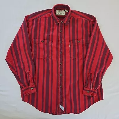 Vintage 90s Y2K Levi's Red Striped Silver Tab Work Shirt Metal Buttons Men's M • $24.97