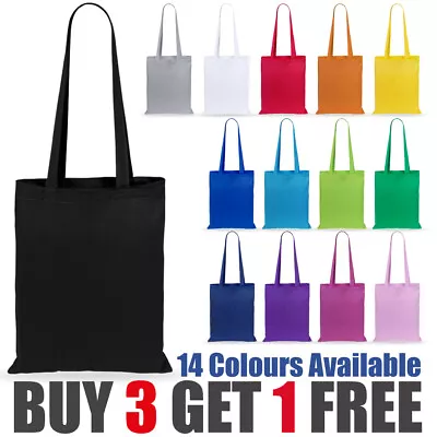 100% Premium Coloured Cotton Canvas Shopping Bag Shoulder Tote Shopper Bags • £2.99