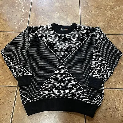 VTG Coogi Sweater Mens Australia Textured Wool Black White Hip-Hop 80s 90s • $149.95